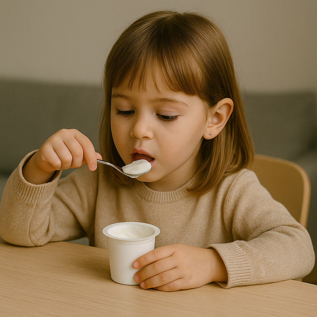 Bild B: Mädchen isst Joghurt